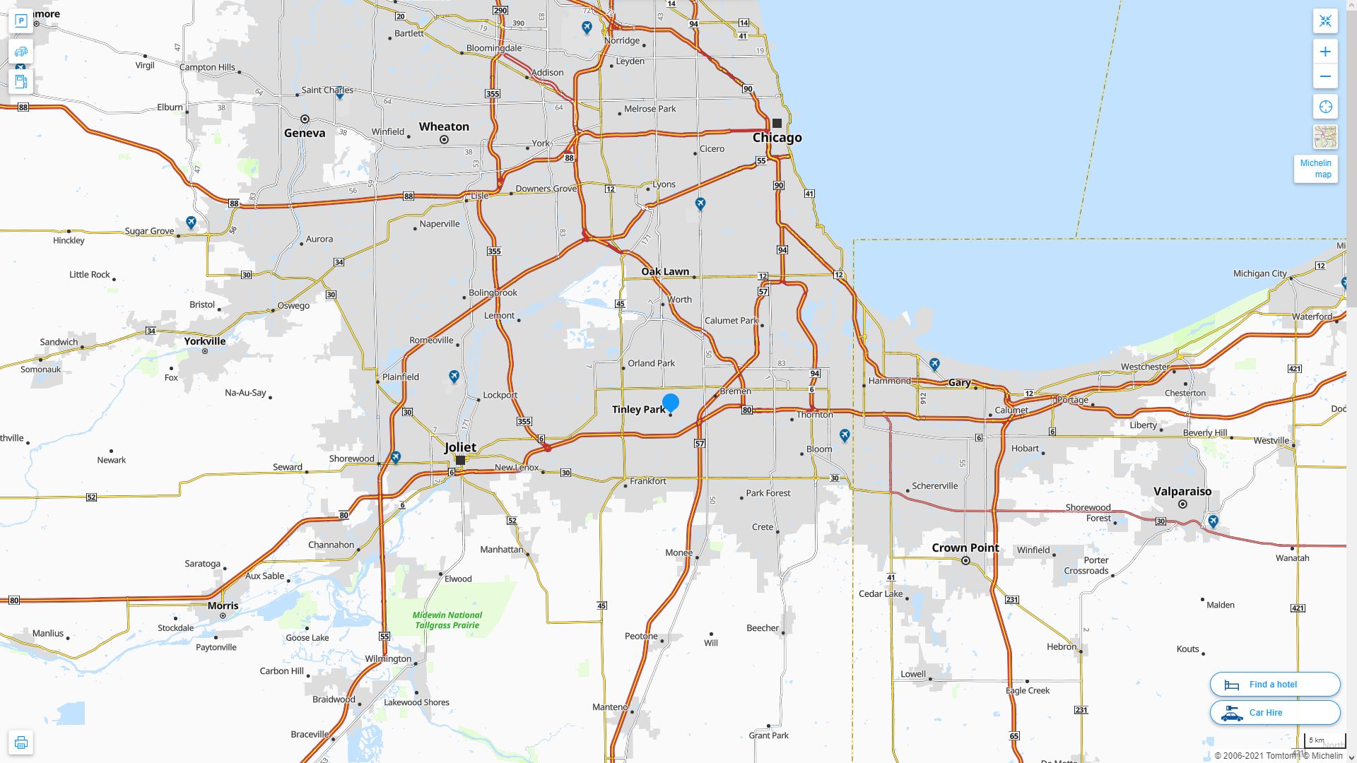 Tinley Park illinois Highway and Road Map